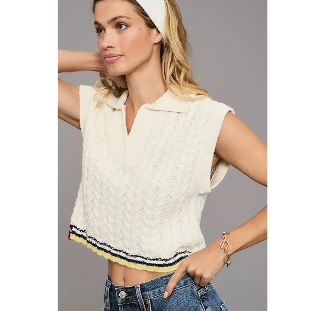Anthropologie Cream Crop Top